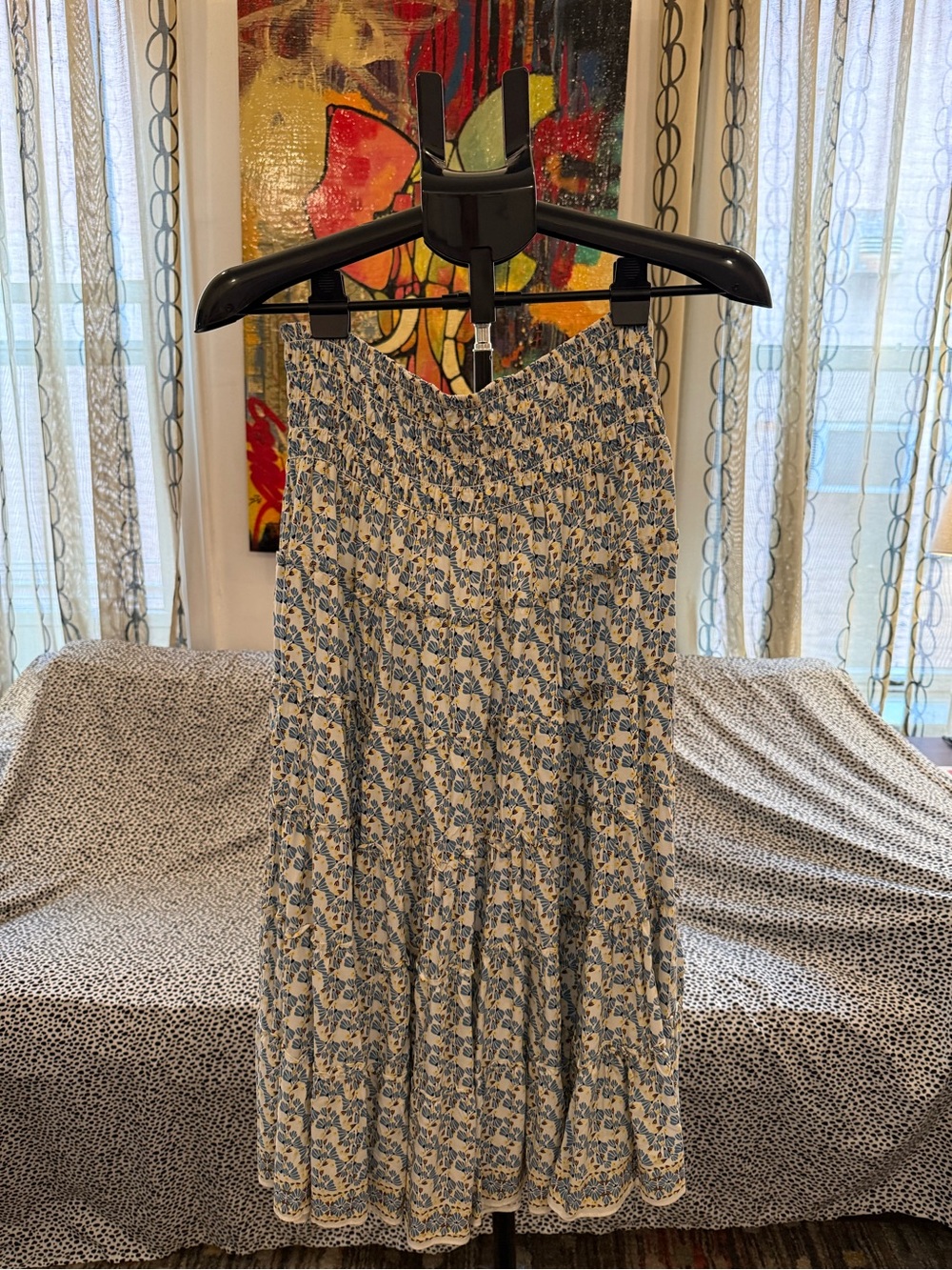 Max Studio Blue and Cream Boho Floral Maxi Skirt